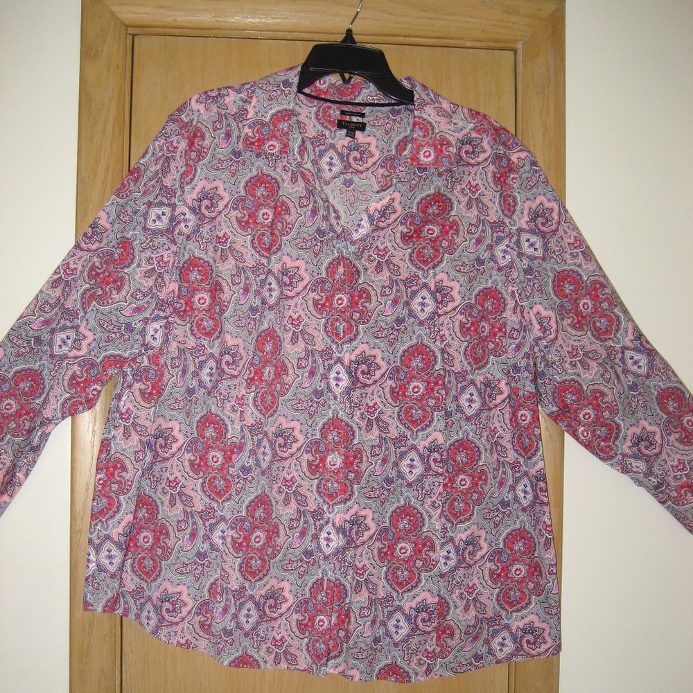 Talbots wrinkle resistant shirt pink paisley